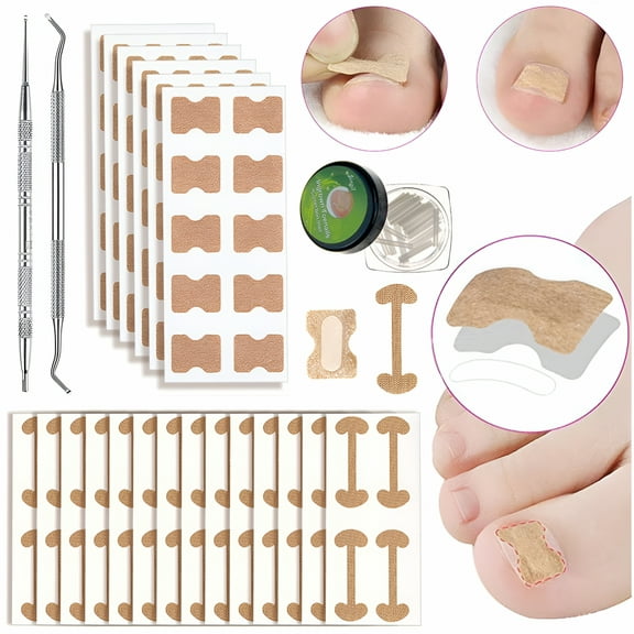 XIRQI Ingrown Toenail Tool Set, Corrector Pedicure Tools, 152 Pieces Curved Nail Tools, Ingrown Toenail Correction Patch, Toenail File, Lifter, for Ingrown Toenails