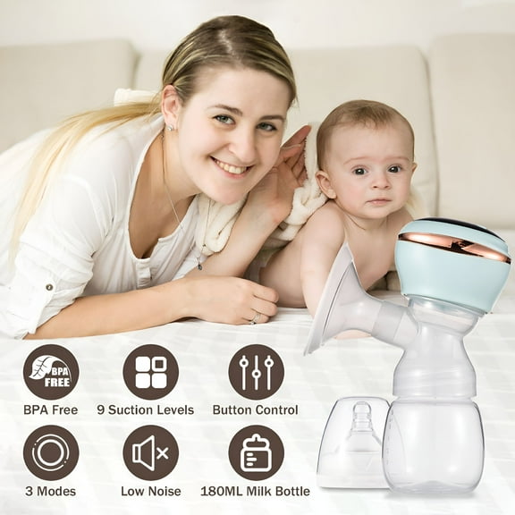 XIRQI Integrated Electric Pump for Breastfeeding - Backflow Pump Screen 3 Modes & 9 Suction Levels Low Noise Built-in Battery with 180ml Milk Bottle