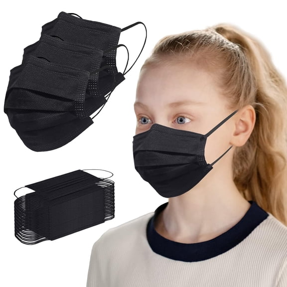 XIRQI Kids Masks 100 Pcs,Black Face Mask for Kids Boys Girls,Kids Disposable Face Masks,Stretchy&Skin Friendly Face Mask for Kids