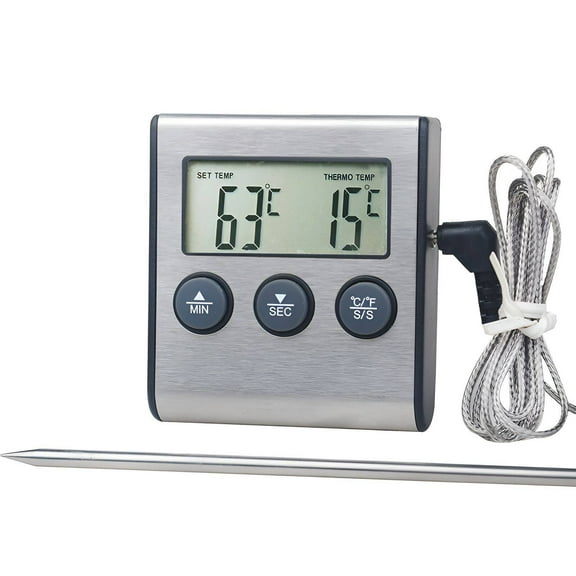 XIRQI Kitchen Thermometer,High-Precision Probe Cooking Thermometer for Meat,Smart Timer Cooking Thermometer,Silver