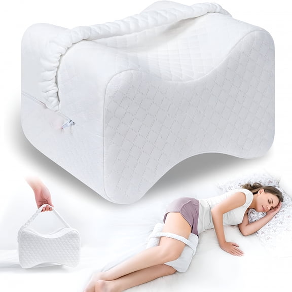 XIRQI Knee Pillow for Side Sleepers- Dual Concave Design,Breathable & Comfort,Memory Foam Leg Wedge Pillow for Back Pain,Pregnancy,Spine Alignment,Pain Relief,with Leg Strap and Washable Cover