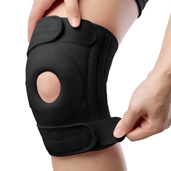 XIRQI Knee Support with Open-Patella Design for Joint Pain, Sports, Injury Rehabilitation, Adjustable Knee Brace for Men and Women with 3 Straps, 1 Pack, Black, Xl