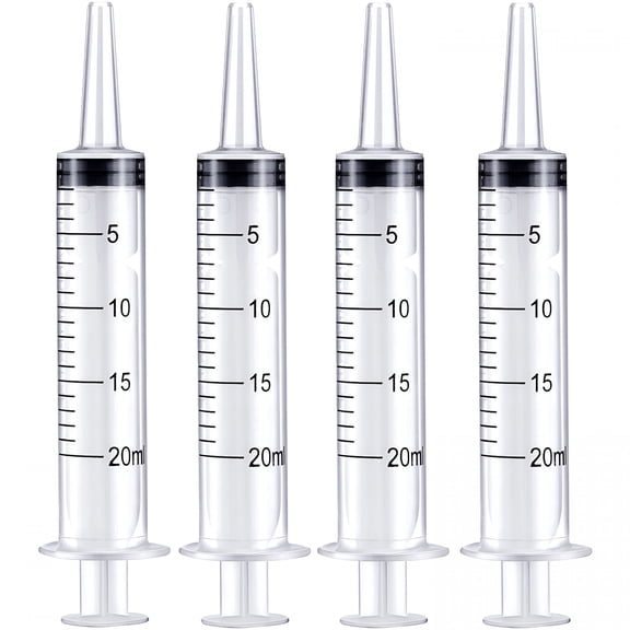 XIRQI Large Plastic Syringe 4 Pack Measuring Syringe Tools Dispensing Multiple Uses (20 Ml)