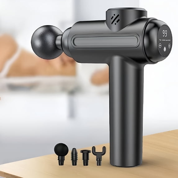 XIRQI Massage Gun, Deep Tissue Back Massage for Athletes for Pain Relief, Percussion Massager with 4 Massage Heads Silent Brush Motor, Black
