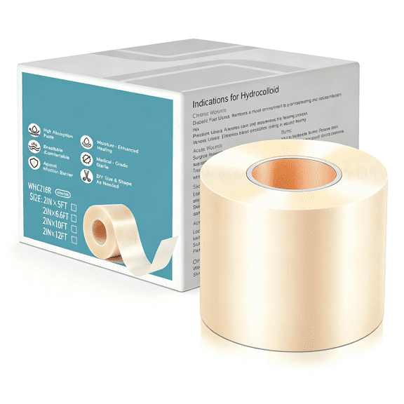 XIRQI Medical Grade Hydrocolloid Roll - Hydrocolloid Bandages & Tape for Blisters, Wound Care, Burns - Self-Adhesive, Waterproof, Flexible Bandage for Feet, Hands - Sterile First Aid Essential