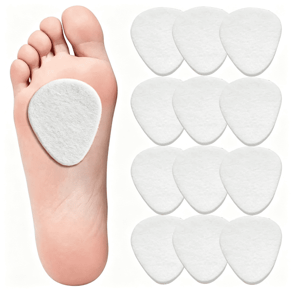 XIRQI Metatarsal Felt Foot Pads 1/4" Thick - 12 Pack Ball of Foot Cushions for Metatarsalgia, Mortons Neuroma & Forefoot Pain Relief | Self-Adhesive Pads for Men & Women