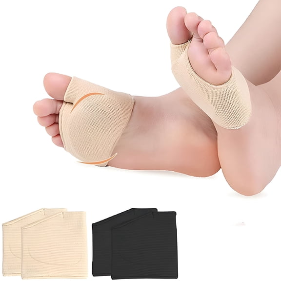 XIRQI Metatarsal Pads for Women and Men Ball of Foot Cushion-Gel Sleeves Cushions Pad-Fabric Soft Socks for Supports Feet Pain Relief,2 Pairs (Black +Beige)