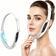 XIRQI Microcurrent Facial Device with 6-Mode 8-Level   Double Chin Reducer&Jawline Exerciser,Face Slimming Machine with Adjustable Strap,V Face Lifting Massager for Women and Men White