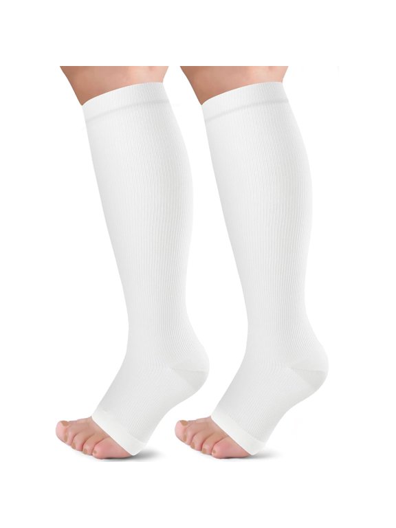 Open Toe Compression Socks for Women & Men 20-30Mmhg Toeless Sock Knee High Support Stockings for Circulation Nurses Pregnant Travel Open Toe Compression Socks Women Breathable