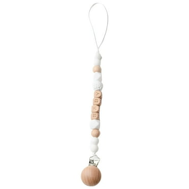 XIRQI Pacifier Clip,Natural Beechwood Pacifier Clip Pacifier Holder,Anti-Drop Chain Design Binky Clips