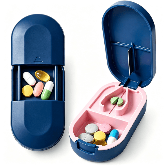 XIRQI Pill Splitter for Accurate 1/2 Cuts Blade, No Crushing, Easy to Use Tablet Cutter with Storage Compartment, Portable for Daily Medication, Seniors, Kids & Pets