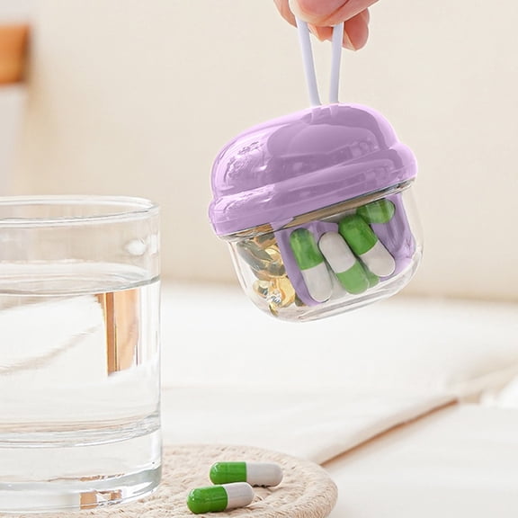 XIRQI Pills Dispenser Organizer Large Compartments | Portable Pill Bottle | Wide Opening Easy Fill | 4 Sections | Plastic Silicone Multi-Color | Travel Medication Holder | 9.2X6.2X6.2Cm