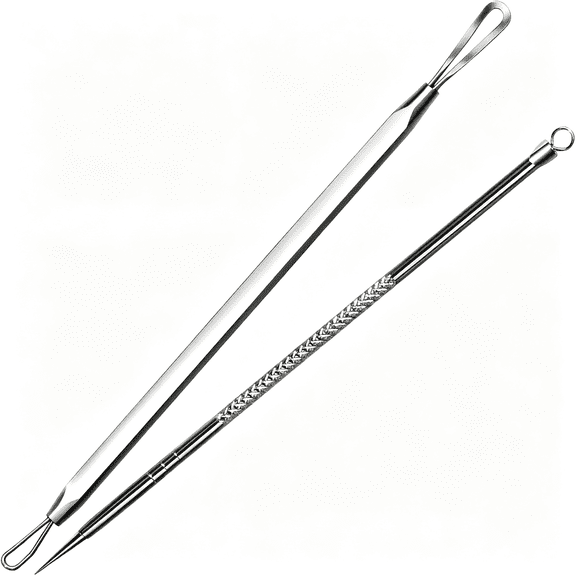 XIRQI Pimple Extractor Acne Treatment Tool Surgical Grade Blackhead Comedone Removal 2-In-1 Popper Tool for Face Nose Blackhead Extractor Tool Silver Safe Blackhead Remover Tools
