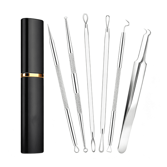 XIRQI Pimple Popper Tool Kit-6 Pcs Blackhead Remover Comedone Extractor Tool Kit with Metal Case for Quick and Easy Removal of Pimples,Blackheads,Zit Removing,Forehead,Facial and Nose(Silver)