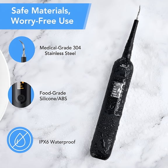 XIRQI Plaque Remover for Teeth,Tooth Scraper Polisher Ultrasonic Tooth Cleaner Dental Tartar Calculus Remover with LED Display Teeth Cleaning Kit Safe for Adult Kids (Black)