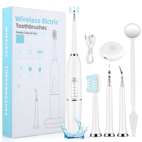 XIRQI Plaque Remover for Teeth,Tooth Scraper Polisher,Ultrasonic Tooth Cleaner Dental Tartar Calculus Remover with LED Light Teeth / 5 Adjustable Modes,Cleaning Kit Safe for Adult Kids (White)