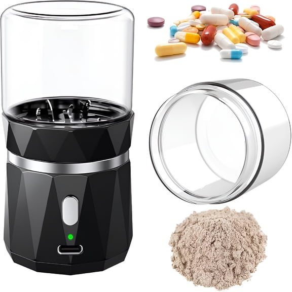 XIRQI Portable Electric Pill Crusher,Cordless Battery-Operated Pill Grinder for Multiple Pills,Fine Powder Crusher for Medication,Vitamins,And Supplements,Ideal for Elderly and Travel,Black