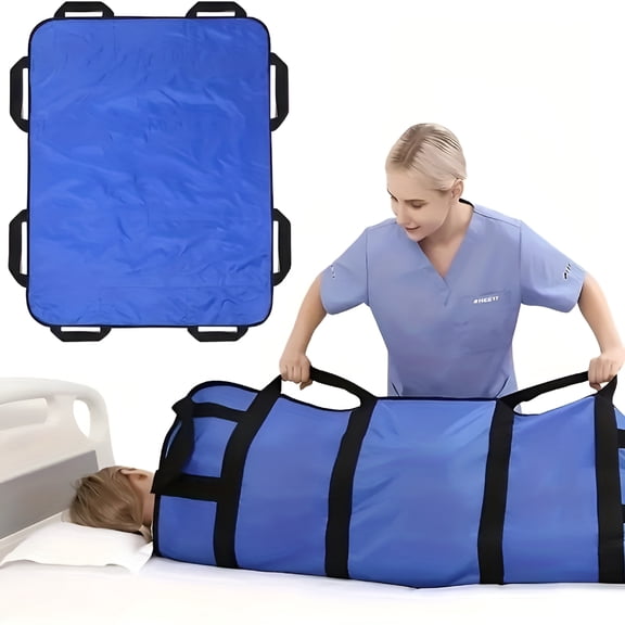 XIRQI Positioning Bed Pad Multipurpose 48" x 40" with Reinforced Handles-Reusable & Washable Transfer Sheet for Turning,Lifting & Repositioning-Double-Sided Nylon Fabric,Blue