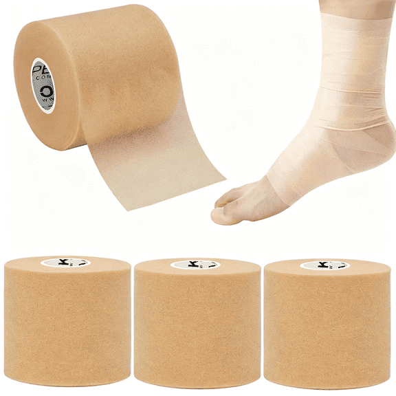 XIRQI Pre Wrap Tape (4-Rolls, 120 Yards) - Athletic Foam Underwrap for Sports, Protect for Ankles Wrists Hands and Knees, 2.75 Inches - Beige Foam Underwrap Pre Wrap
