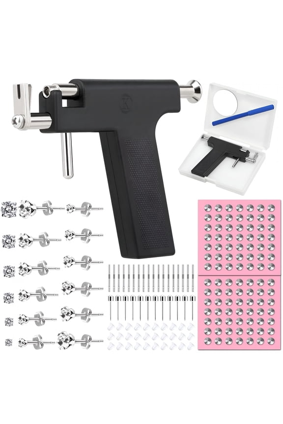 Professional Ear Piercing Gun Kit, Reusable Stainless Steel Earrings Studs, Crystal Jewelry for Earlobe Cartilage Helix Tragus, At Home Salon Piercing Tool Set