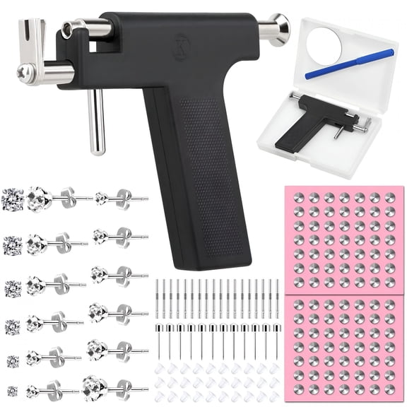 XIRQI Professional Ear Piercing Gun Kit, Reusable Stainless Steel Earrings Studs, Crystal Jewelry for Earlobe Cartilage Helix Tragus, At Home Salon Piercing Tool Set