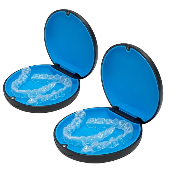 XIRQI Retainer Case,Cute Slim Aligner Case,Customized Magnetic Closure Orthodontic Retainer Case (2 Pack Black + Blue Silicone)