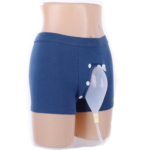 XIRQI Reusable External Urine Collection Underwear with 2Pcs 500Ml Leg Urine Bags,Breathable Cotton Incontinence Urinal Device,Leak-Proof Portable Urinary Collector for Elderly Travel Camping(L)