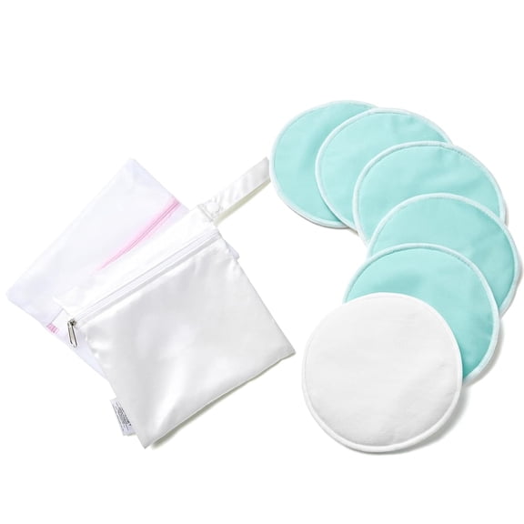 XIRQI Reusable Nursing Pads, 4 - Layer Washable Breast Pads, Super Absorbent 6 Pack, Soft Breathable Design for Comfortable Leak Protection and Everyday Use