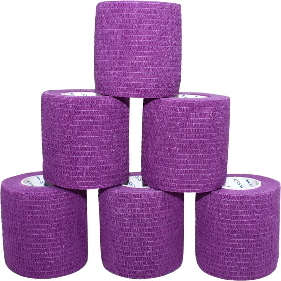 XIRQI Self Adherent Cohesive Bandage 2"X5 Yards First Aid Bandages Stretch Sport Athletic Wrap Vet Tape for Wrist Ankle Sprain and Swelling,Purple (6 Rolls)