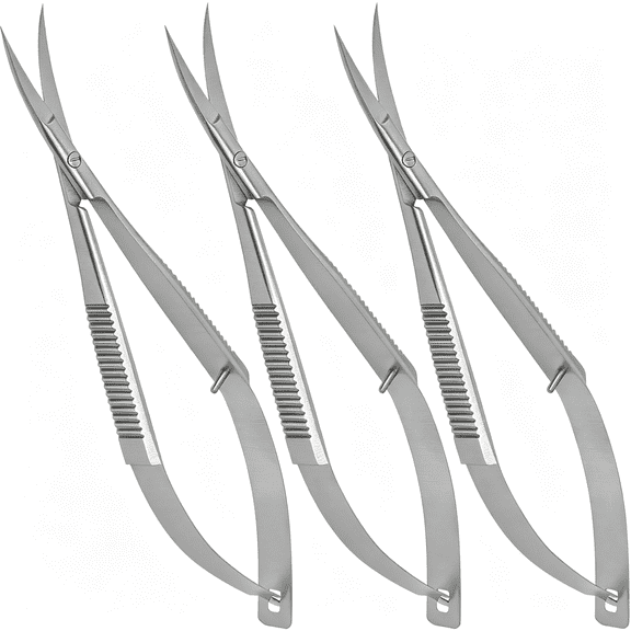 XIRQI Set of 3 Micro Scissors 4.5 Curved Embroidery Scissor Stainless Steel Trimming for Eyebrows and Eyelashes Extra Grooming Scissors Spring Action Sewing Arts & Crafts Squeeze Scissors.