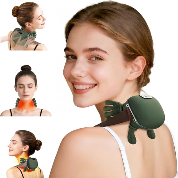XIRQI Shiatsu Neck Massager for Pain Relief Deep Tissue with Fingers, Portable Cordless Electric Shoulder Massage with Heat And Compression Real Touch Therapy Neck Massager