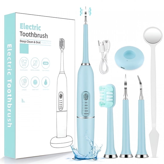 XIRQI Sonic Tartar Plaque Stain Remover White Electric Tooth Hygienicer Portable Ultrasonic Teeth Hygienicing Tools Kit Safe for All Ages