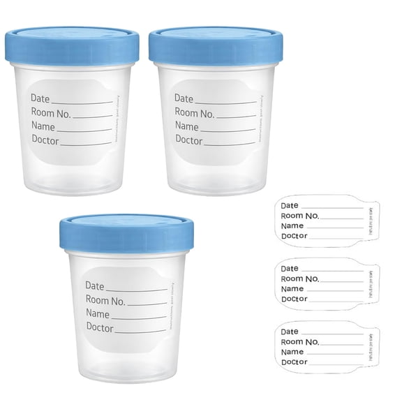 XIRQI Sterile Specimen Cups 4 Oz [3 Count]  Urine Collection Cups, Individually Bagged with Lids, Leak-Proof Screw-On Covers for Safe Sample Testing