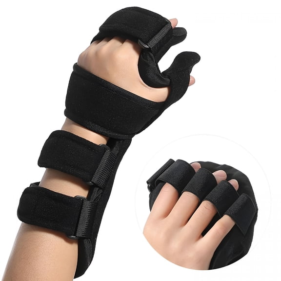 XIRQI Stroke Resting Hand Splint - Night Immobilizer Wrist Finger Brace for Flexion Contractures, Functional 5 Finger Stabilizer Wrap - for Muscle Atrophy Rehab, Arthritis(Left, Large)