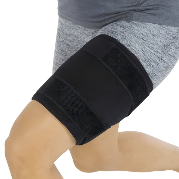 XIRQI Thigh Brace-Hamstring Quad Wrap-Adjustable Compression Sleeve Support for Pulled Groin Muscle,Sprains,Quadricep,Tendinitis,Workouts,Sciatica Pain and Sports Recovery-Men,Women (Black)