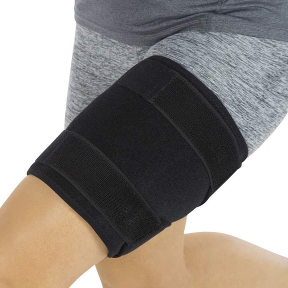 XIRQI Thigh Brace-Hamstring Quad Wrap-Adjustable Compression Sleeve Support for Pulled Groin Muscle,Sprains,Quadricep,Tendinitis,Workouts,Sciatica Pain and Sports Recovery-Men,Women(Black)