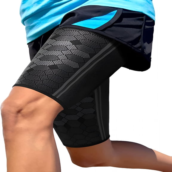 XIRQI Thigh Compression Sleeves (Pair) - Quad and Hamstring Support - Upper Leg Sleeves for Men and Women - Made from Breathable Elastic Blend - Anti Slip