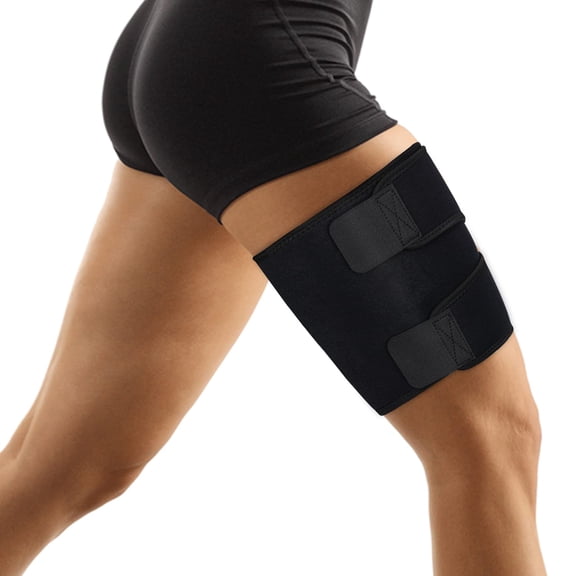 XIRQI Thigh Wraps Support, Adjustable Compression Neoprene Thigh Sleeve Hamstring Quad Wrap Upper Leg Brace for Women Men Pulled Groin Muscle, Quadriceps, Black, M