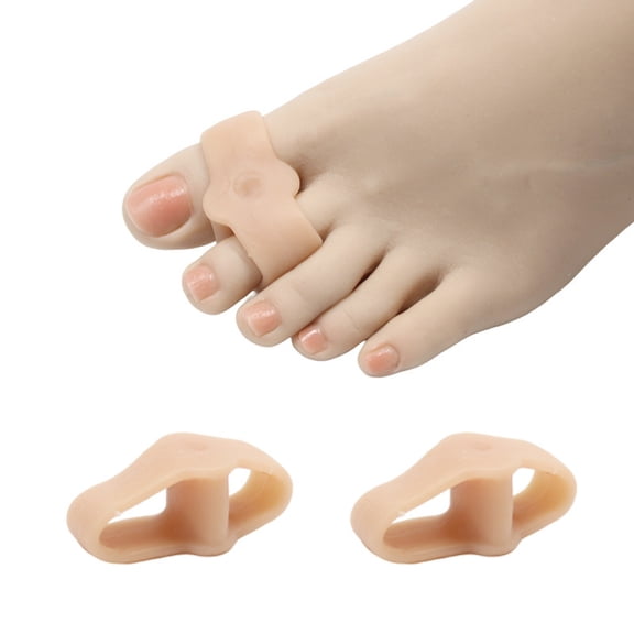 XIRQI Toe Spacers Bunion Corrector for Women and Men, Big Toe Straightener, Double Loop Gel Splint Separator for Correct Alignment of Overlapping Toes (Beige)