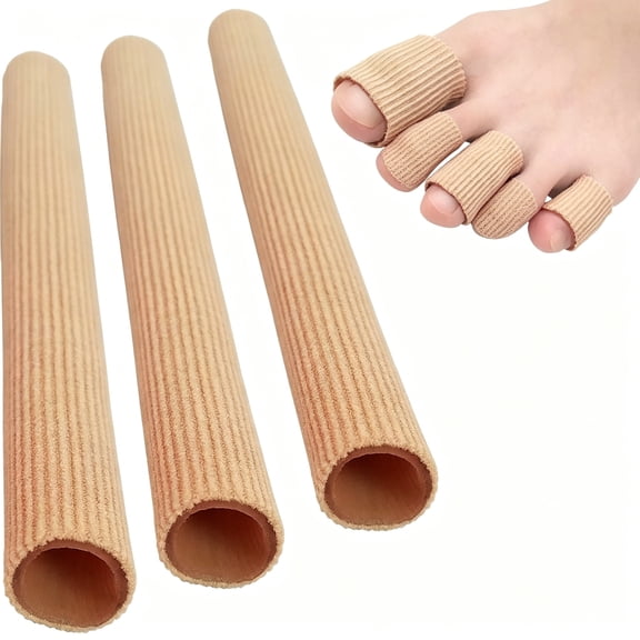 XIRQI Toe Tubes Sleeves Protectors Cushions Fabric&Gel Lining Finger Toe Separator Tubing for Bunion Hammer Toe Callus Corn Blister(3 Pack,Medium)