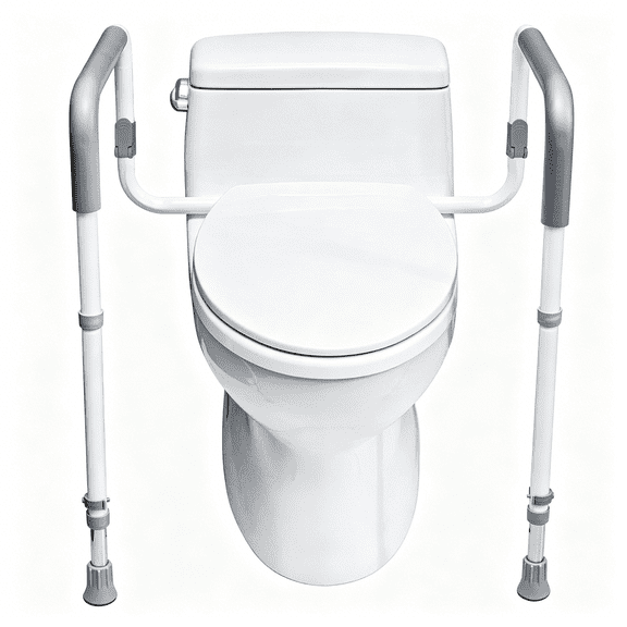 XIRQI Toilet Safety Rails for Elderly Adults-Adjustable Bathroom Toilet Safety Frame with Handles-Stand Alone Toilet Grab Bar for Senior,Handicap&Disabled,Fits Most Toilets