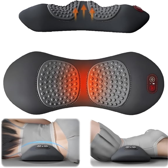 XIRQI Triple Fusion Massager, 3 in 1 Rechargeable Electric Lumbar Support Pillow, Heat Vibration Massage Lower Back Spine Decompression Device for Bed and Chair