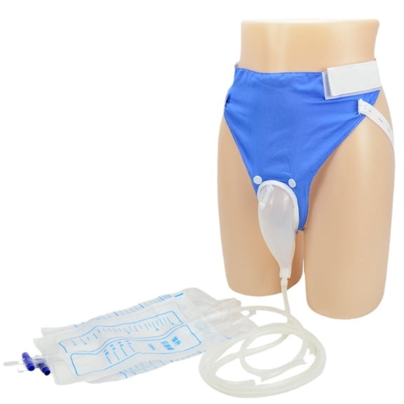 XIRQI Wearable Urine Collection Bag External Catheter for Men,Reusable Portable Silicone Urinal with 1000Ml and 2000Ml Urine Catheter Bags,Blue