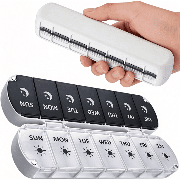 XIRQI Weekly Pill Organizer 2 Times a Day, Magnetic Foldable Am Pm Pill Box | Travel Medication Case, Dual Protection, Large Capacity, Can Hold Vitamins, Fish Oils, Supplements