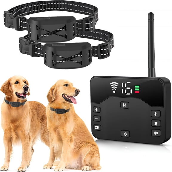XIRQI Wireless Dog Fence System for 2 Dogs,Upgraded Electric Fence for Dogs,Portable 2 in 1 Waterproof Training Shock Collar with Remote Control,Perimeter Dog Collar Up to 985Ft Adjustable