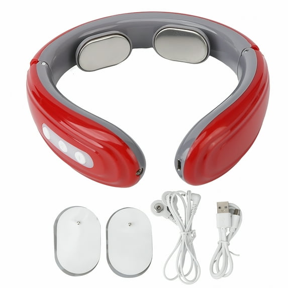 XIRQI Wireless Pulse Neck Massager 6 Modes 9 Strengths Rechargeable Heating Neck Massage Device With Tens Patches,Red