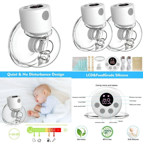 XIRQI Wireless Wearable Breast Pump Hands Free Electric with Low Noise Massage Function Smart Control LED Display Adjustable Suction Levels Portable for Busy Moms Breastfeeding