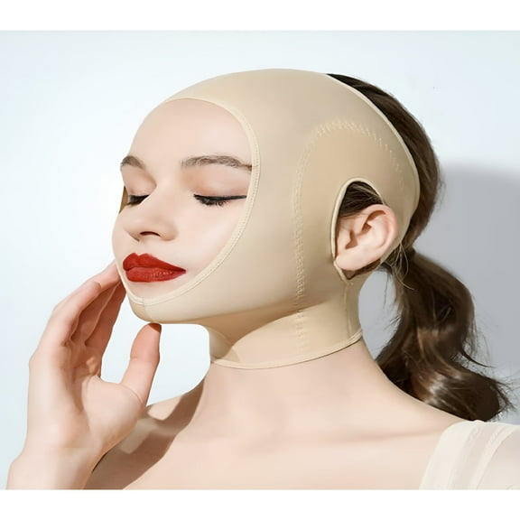 XIRQI Womens Chin Strap Support Band Neck Bandage Post-Surgical Compression Head Wrap,Neck and Chin Compression Garment Wrap,Beige,Medium