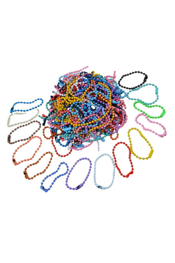 100Pcs Colorful Beaded Chains Metal Ball Beads Chain Keychains for DIY Crafts