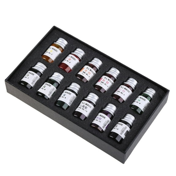XISAOK 12 Colors Calligraphy Pen Ink 12 Constellation Ink Gold Powder Glass Dip Pen Inks Fountain Pen Writing Signature Artistic Ink with Gift Box
